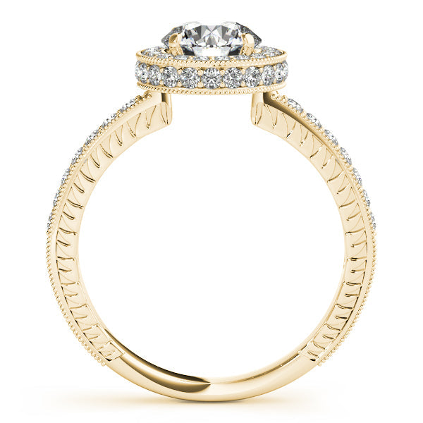 Double Halo Round Diamond Engagement Ring with Vintage Milgrain