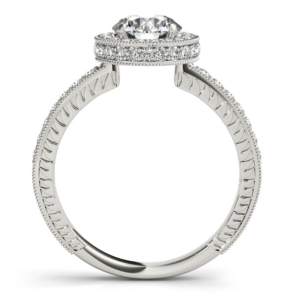 Double Halo Round Diamond Engagement Ring with Vintage Milgrain