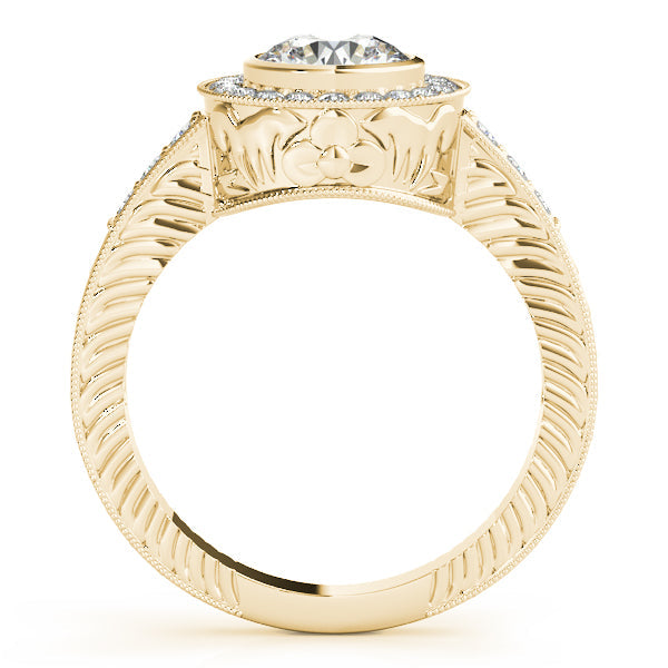 Diamond Engagement Ring 14K White Gold with Vintage Bezel Halo