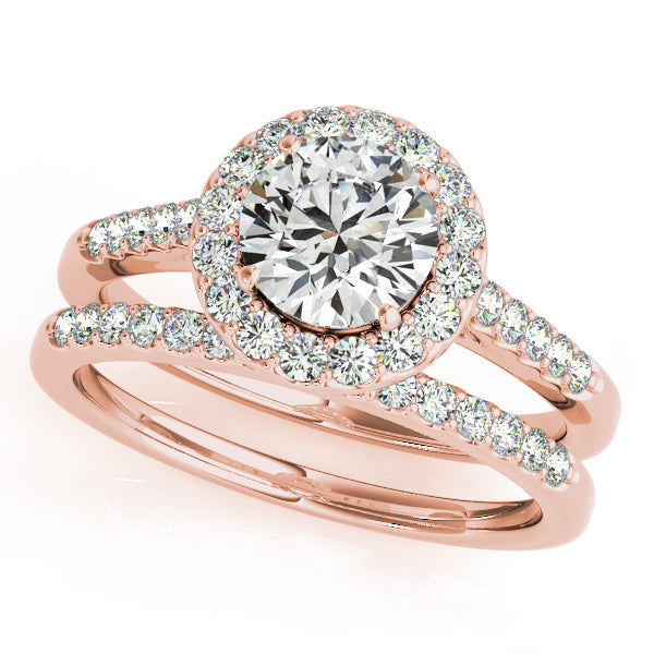 1CT Classic Round Diamond Halo Engagement Ring 14K Rose Gold