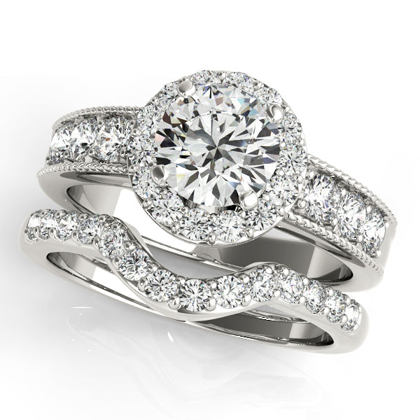 1.75CTW Fancy Round Diamond Engagement Ring 14K White Gold Halo