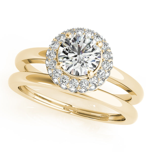Double Halo Engagement Ring 1CT Round Diamond 14K Yellow Gold