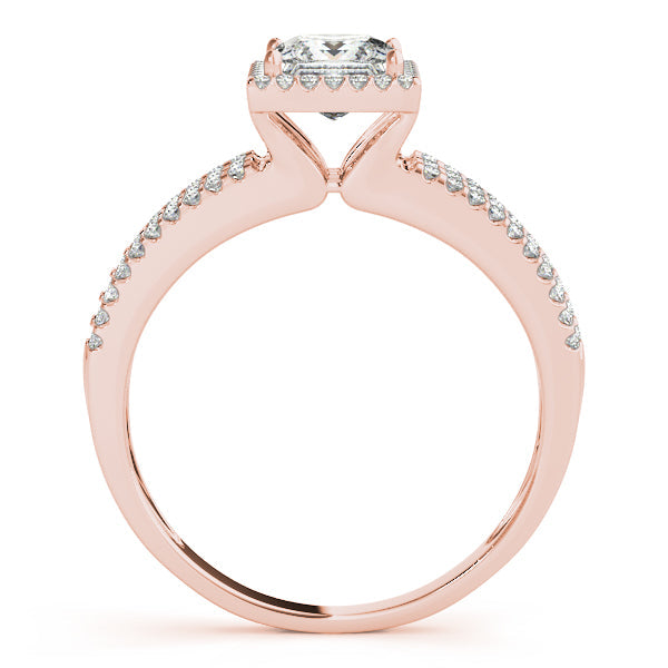 14K White Gold Diamond Engagement Ring with Square Halo Split Shank