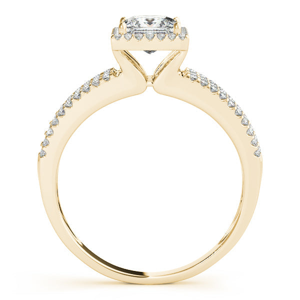 14K White Gold Diamond Engagement Ring with Square Halo Split Shank