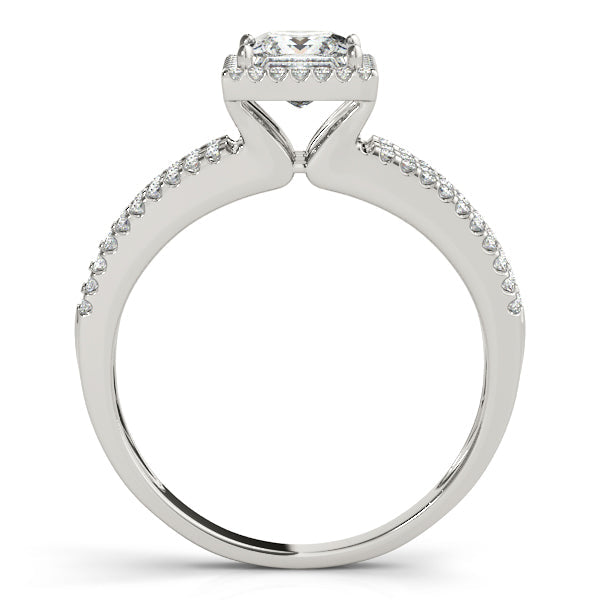 14K White Gold Diamond Engagement Ring with Square Halo Split Shank