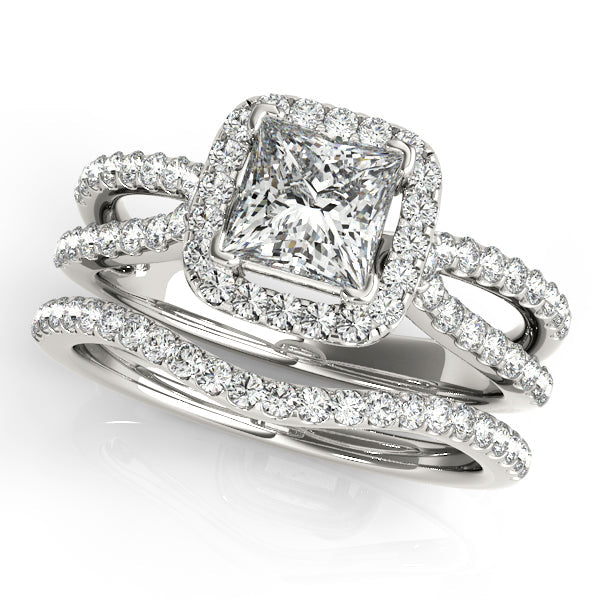 14K White Gold Halo Engagement Ring Princess Cut Diamond 1.25CT