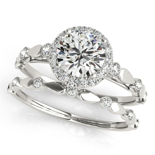 1CT Round Diamond Engagement Ring 14K White Gold Unique Halo
