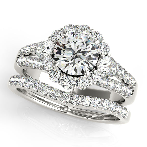 1.8CT Pear Shaped Accent Round Diamond Halo Engagement Ring