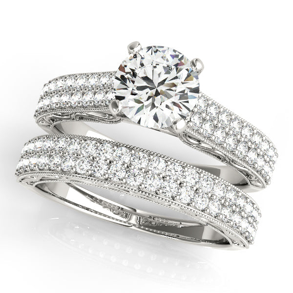1CT Pave Diamond Engagement Ring Vintage Cathedral Setting