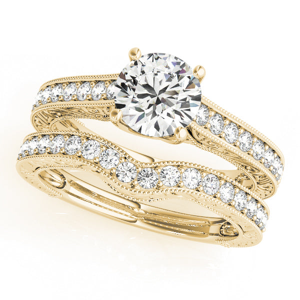 1CT Lab Diamond Engagement Ring 14K Yellow Gold Vintage Trellis