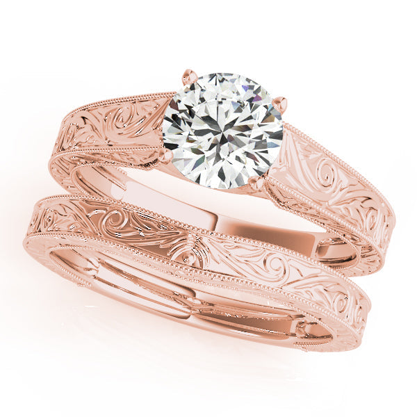 Solitaire Vintage 1CT Round Diamond 14K Rose Gold Engagement Ring