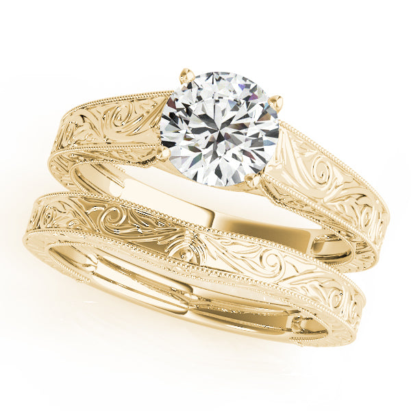 1CT Round Diamond Engagement Ring 14K Yellow Gold Vintage Trellis