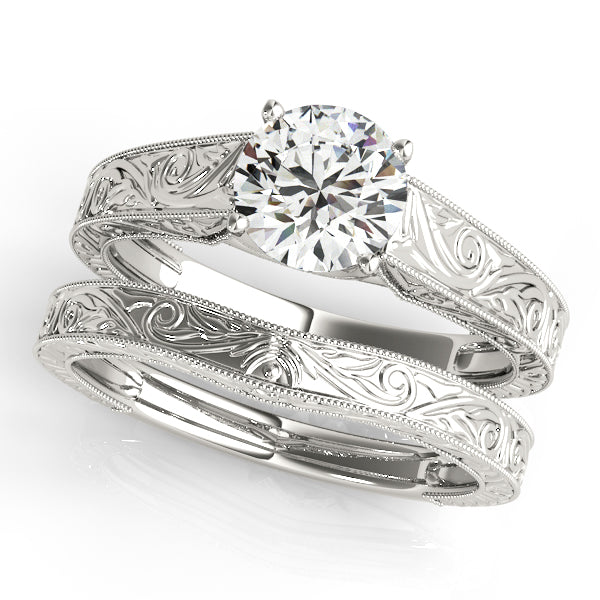 1CT Solitaire Vintage Round Lab Diamond Engagement Ring 14K White Gold