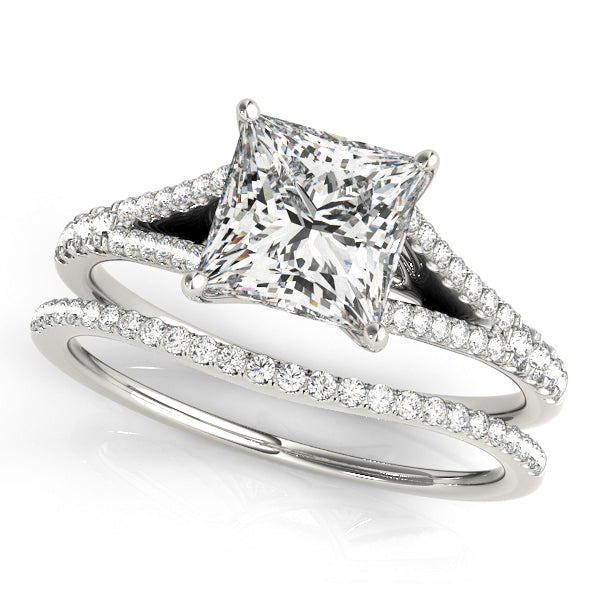 14K White Gold 1CT Princess Cut Diamond Engagement Ring Split Shank