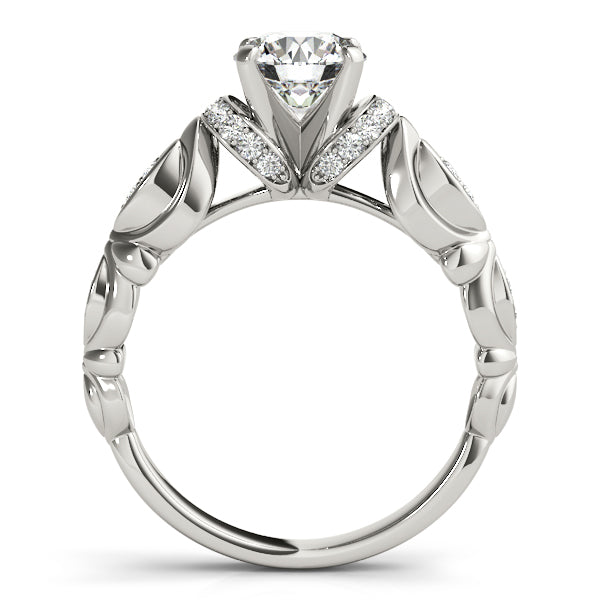 14K White Gold Vintage Diamond Engagement Ring Unique Side Stones
