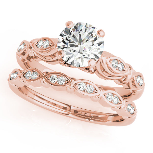 Solitaire Vintage Engagement Ring 14K Rose Gold Curved Filigree