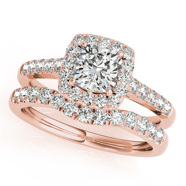 14K Rose Gold 1CT Round Diamond Engagement Ring Cushion Halo