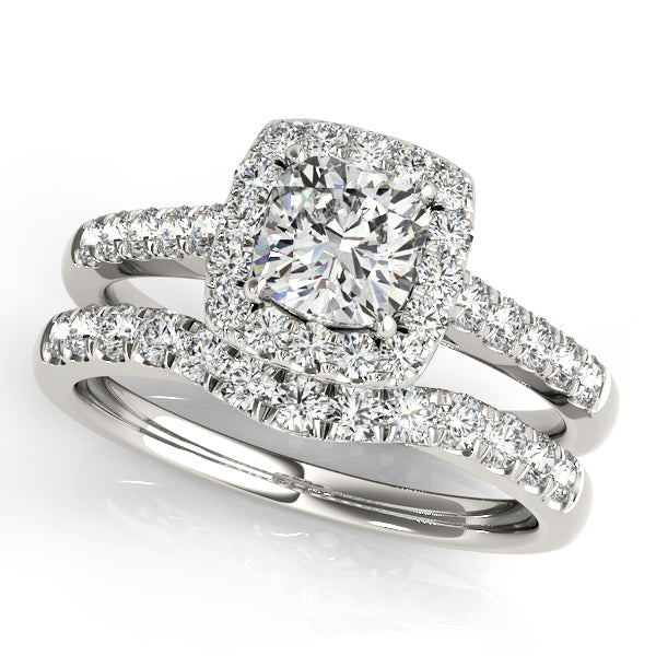 1CT Cushion Cut Lab Diamond Engagement Ring 14K White Gold Square Halo