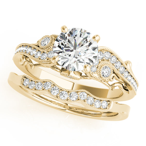 Posh Curved Lab Diamond Engagement Ring 14K Yellow Gold Vintage