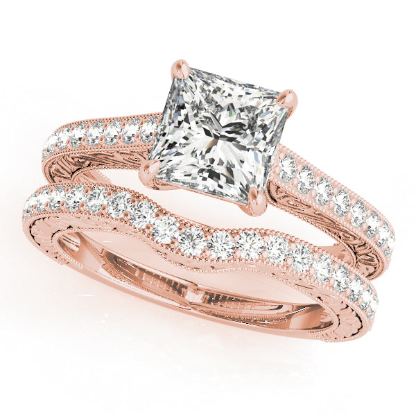 1CT Princess Cut Lab Diamond Engagement Ring 14K Rose Gold Trellis