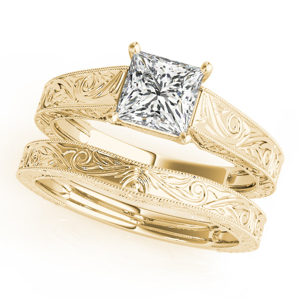 1CT Princess Cut Diamond Vintage Diamond Engagement Ring 14K Yellow Gold