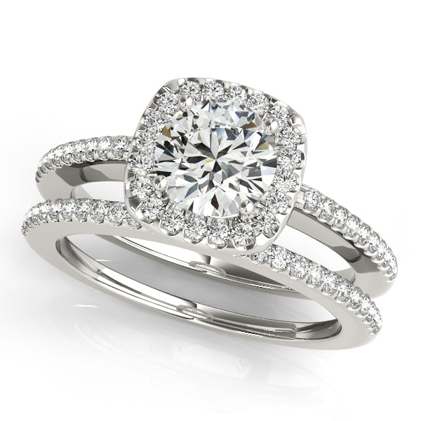 1CT Chic Side Stone Engagement Ring Square Halo Round Diamond