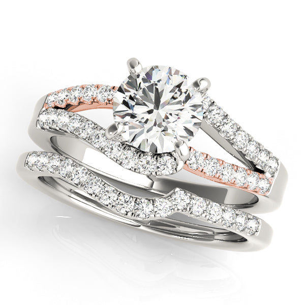 1CT Lab Diamond Engagement Ring 14K Two Tone Gold Curved Split Shank