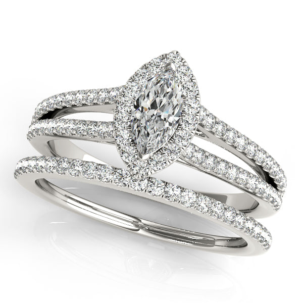 14K White Gold Engagement Ring 1CT Marquise Diamond Heart Filigree