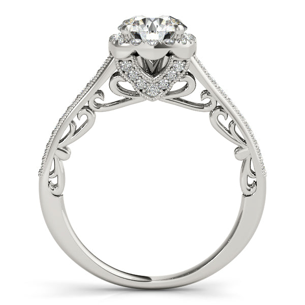14K White Gold Vintage Filigree 1.3CT Engagment Ring Milgrain