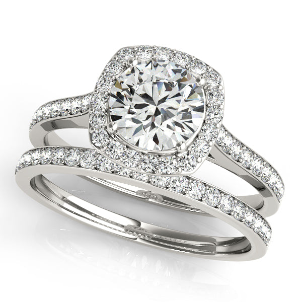1CT Round Lab Diamond Engagement Ring and Cushion Halo 14K White Gold