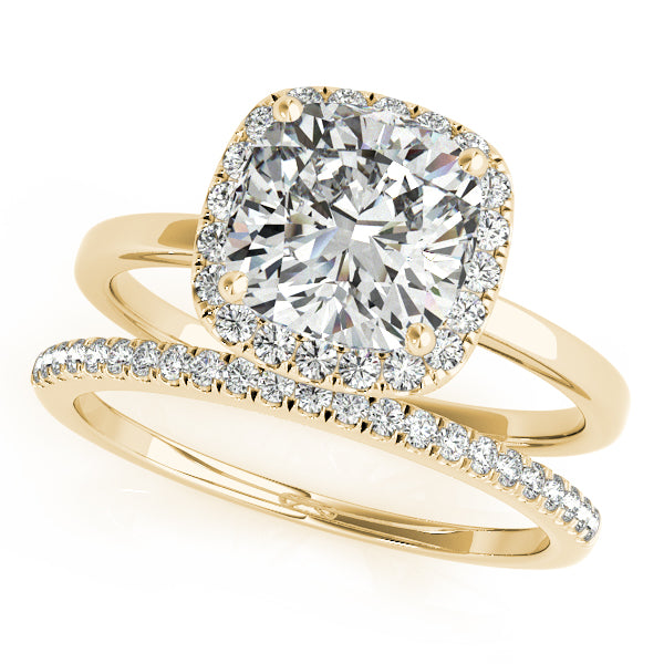 1CT Halo Cushion Cut Diamond Engagement Ring 14K Yellow Gold