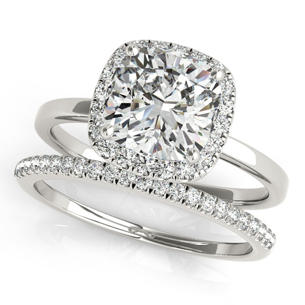 14K White Gold 1CT Cushion Cut Diamond Engagement Ring Halo