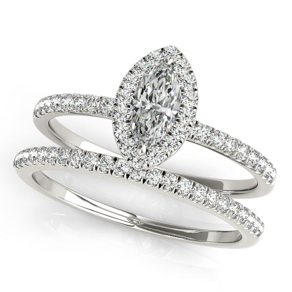 Classic 1CT Marquise Lab Diamond Engagement Ring 14K White Gold