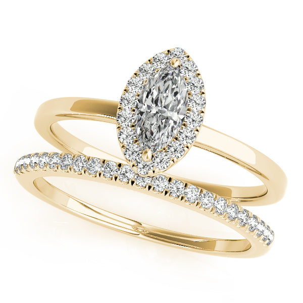 1CT Halo Engagement Ring Marquise Diamond 14K Yellow Gold