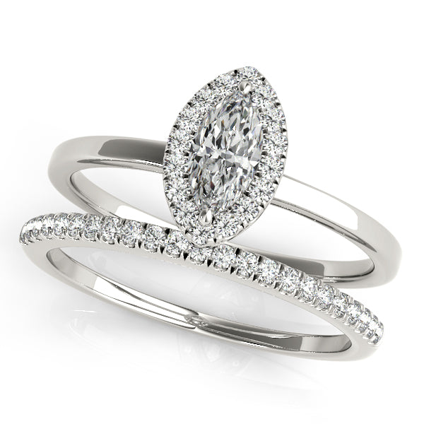 Cute 1CT Halo Marquise Diamond Engagement Ring 14K White Gold