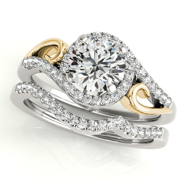 1CT Diamond Engagement Ring 14K White Yellow Gold Two Tone Halo
