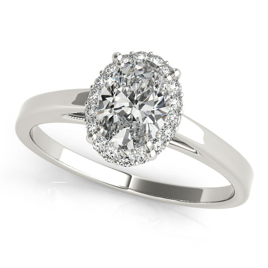Oval-cut engagement ring featuring 1CT Oval Cut Lab Diamond, 18 pavé side diamonds and open cathedral crafted in 14K White Gold