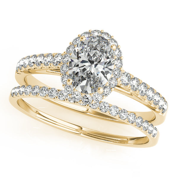 14K Yellow Gold Halo Engagement Ring with 1CT Oval Lab Diamond