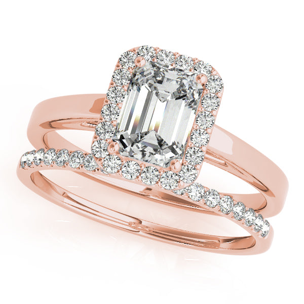 1CT Emerald Cut Lab Diamond 14K Rose Gold Engagement Ring Halo
