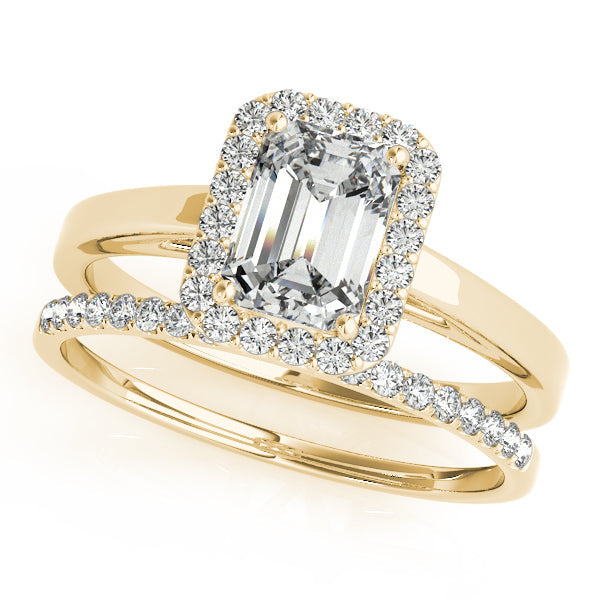 1CT Emerald Cut Diamond Halo Engagement Ring 14K Yellow Gold