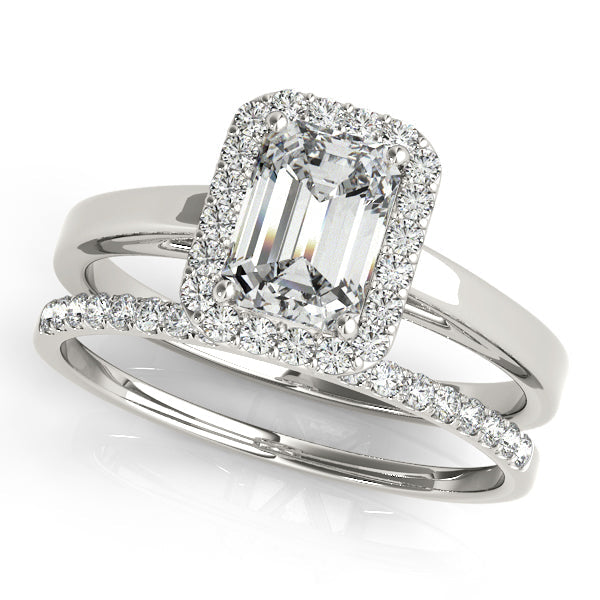 1CT Emerald Cut Diamond Halo Engagement Ring 14K White Gold