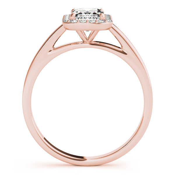 1CT Emerald Cut Lab Diamond 14K Rose Gold Engagement Ring Halo