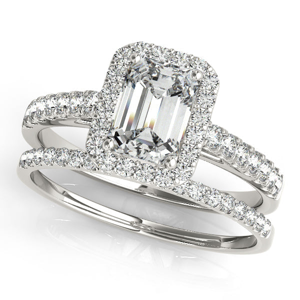 Cathedral Emerald Cut Lab Diamond Engagement Ring 14K White Gold