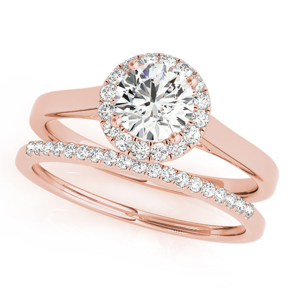 1CT Diamond Cathedral Round Halo Engagement Ring 14K Rose Gold
