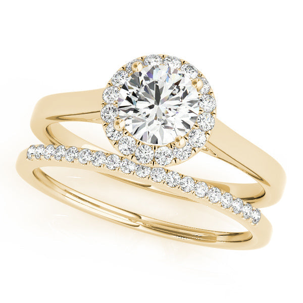 Classic Round Halo Diamond Engagement Ring No Side Stones 14K Yellow Gold