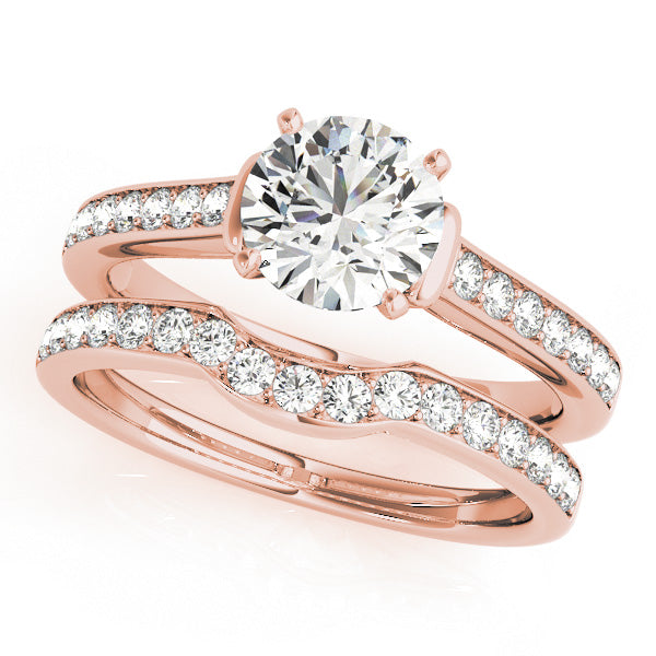 1CT Engagement Ring Round Cut Diamond 14K Rose Gold V-Neck