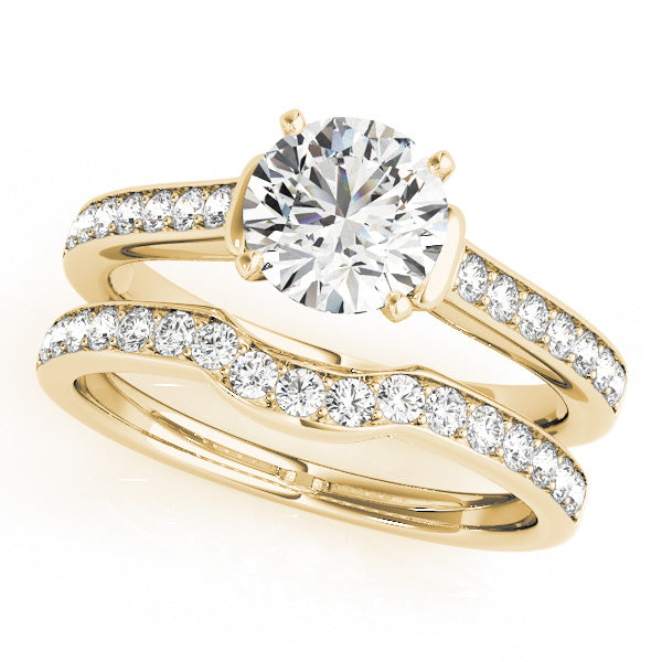 Round Lab Diamond Engagement Ring 14K Yellow Gold Bezel Accent