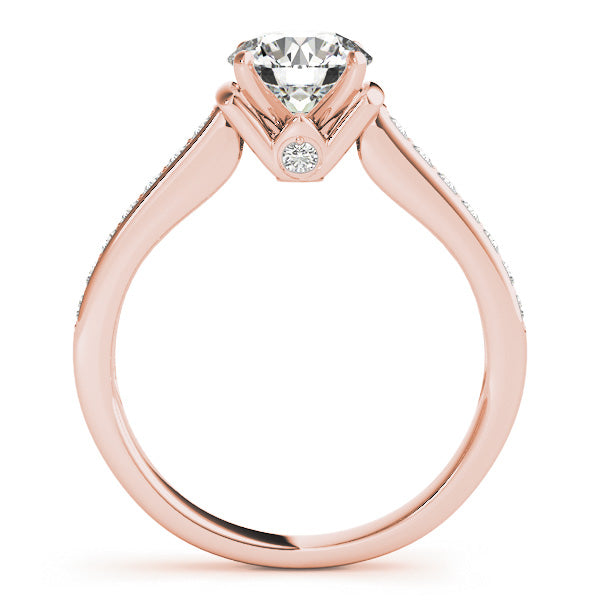 1CT Engagement Ring Round Cut Diamond 14K Rose Gold V-Neck