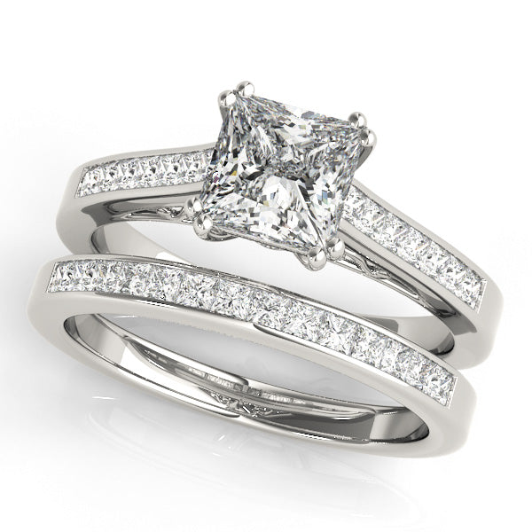 1CT Cathedral Princess Cut Diamond Engagement Ring White Gold