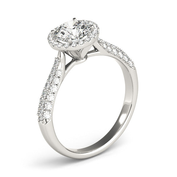 1CT 14K White Gold Round Lab Diamond Halo Engagement Ring